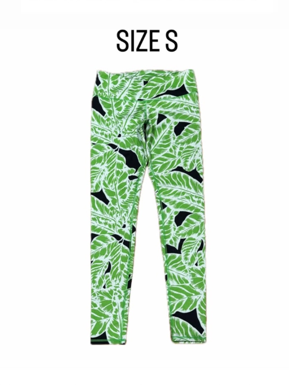 Alo Yoga Green Palm Leaf Tropical Print Leggings Size Small.